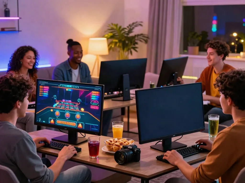 Enjoying online gaming sessions at https://red88.limited/ with friends in a vibrant, cozy setting.
